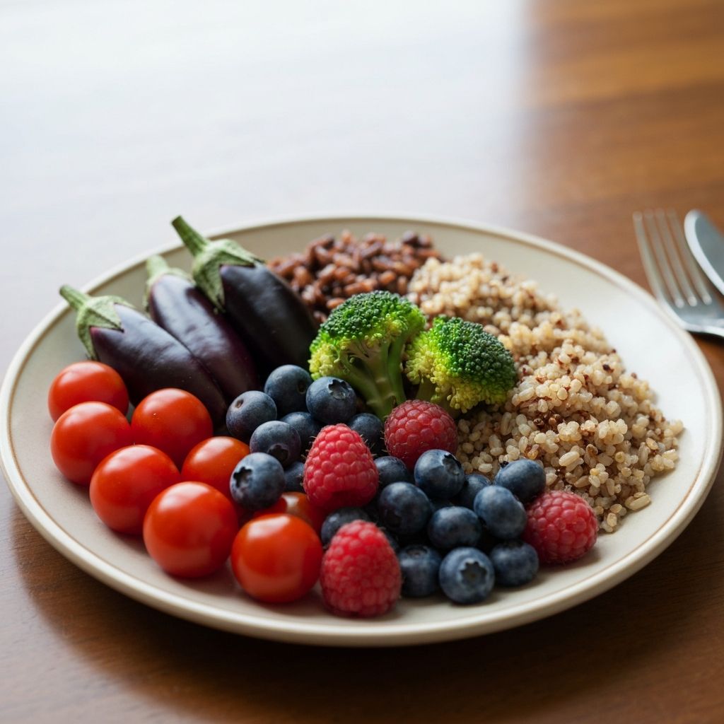 Balanserad måltid med grönsaker och frukter
