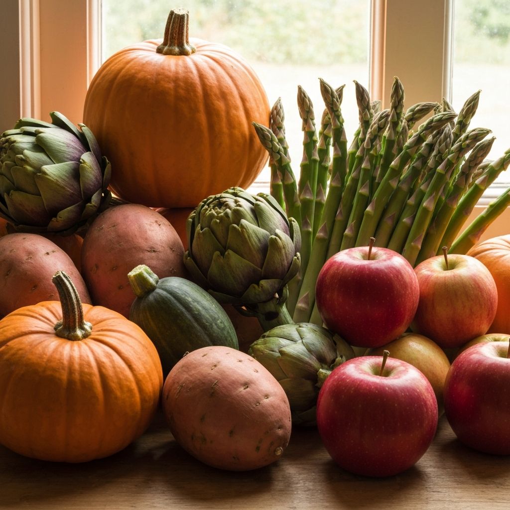 Säsongsbetonad färsk grönsaker och frukt